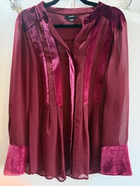 NWT Alfani Mod Shimmer Velvet Chiffon Blouse Burgundy Sheer Plus Size 1X